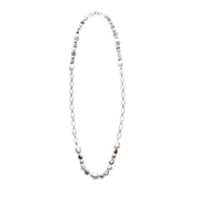 14kt heavy, Italian white gold chain.  Gems: akoya and keshi pearl.  White Orchid Studio logo clasp.  Approximate length 34."