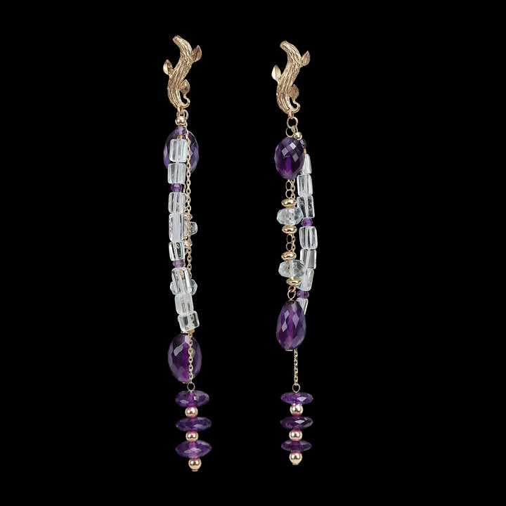 Royalty:  An Amethyst, Aquamarine, and Gold Earring