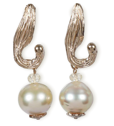 Ice Palaces:  A South Sea Pearl, Songea Sapphire, and Gold Earring