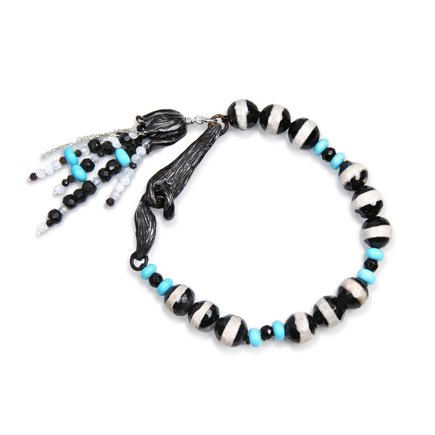 Turquoise, Agate, Onyx, and Silver Bracelet