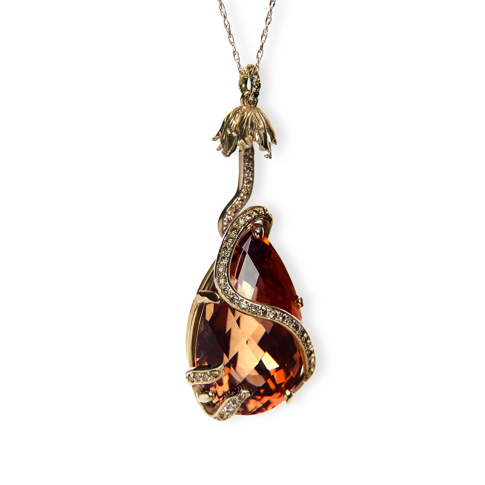 Soothing Sunset: A Precious Topaz, Diamond, and Gold Pendant