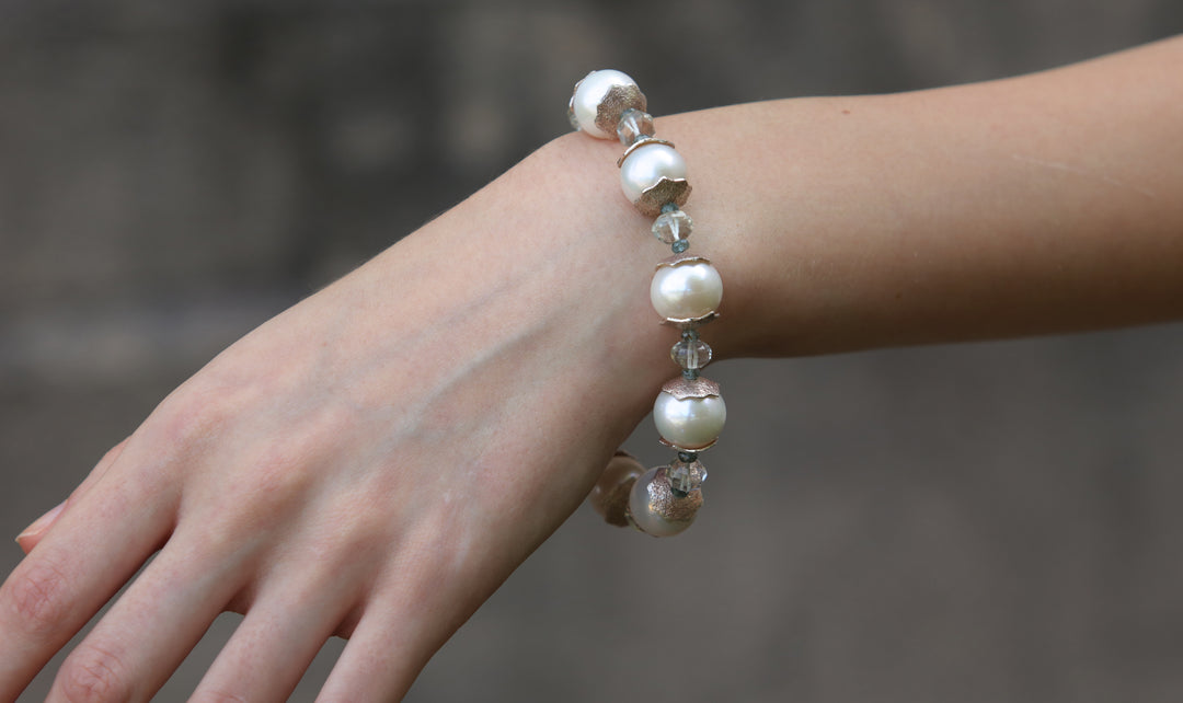 Falling Water: A Pearl, Prasiolite, Apatite, and Silver Bracelet