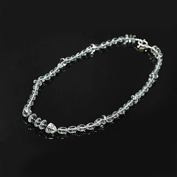 14kt white gold necklace.  Gems:  prasiolite and green sapphire.  Approximate length 18.5.”