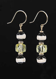 14kt yellow gold ear wires and spacers. Gems: agate and lemon quartz. Approximate length is 1.5.” 