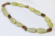Jade and Keshi pearls.  14kt yellow gold: White Orchid Studio wave spacers and logo clasp.  Approximately 18.”