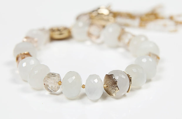 Precious topaz and moonstone bracelet.  14kt yellow gold, White Orchid Studio logo clasp and custom spacers.  7.5”  