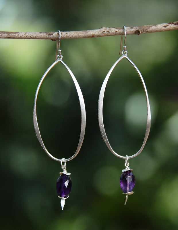 Dangle Ear Wires:  Amethyst and Sterling Silver
