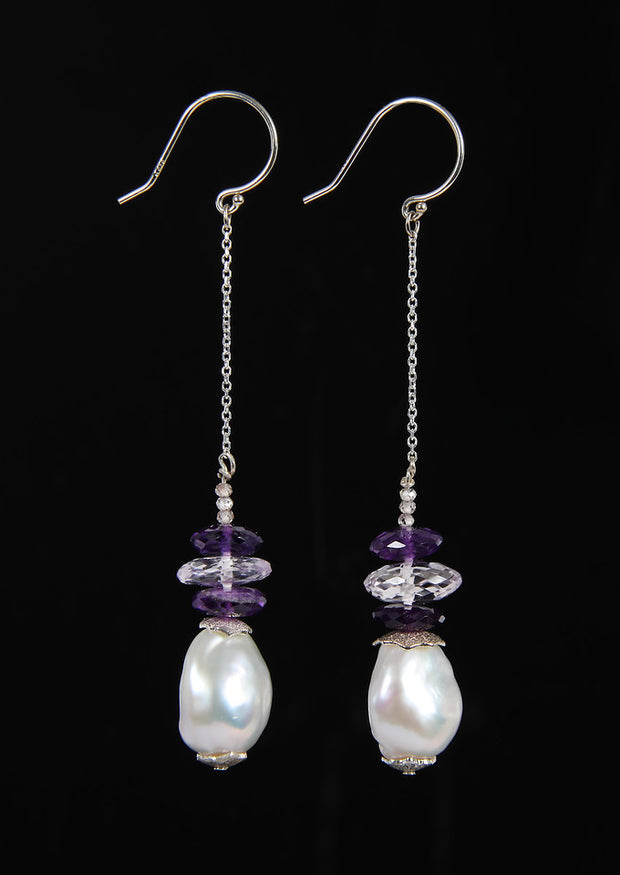 Dangle Ear Wires: Pearls, Amethyst, Zircon, Silver